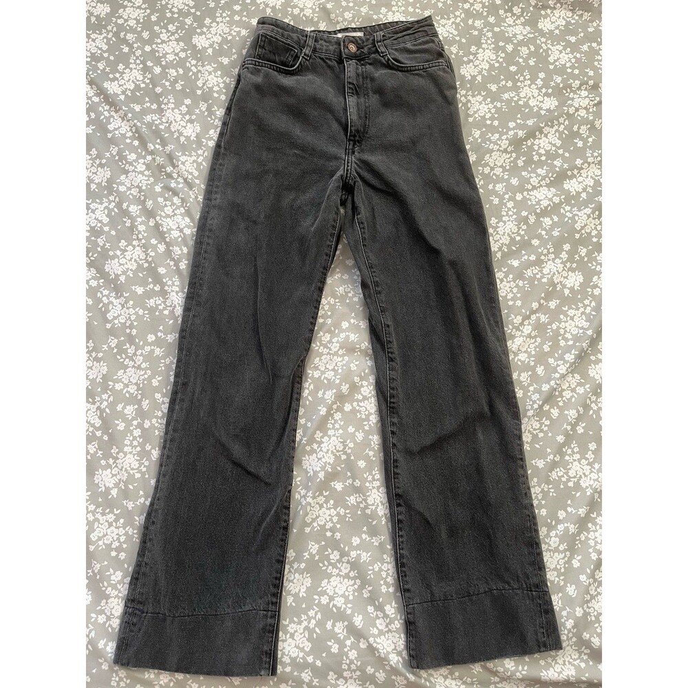 Zara Z1975 High Rise Wide Leg Jeans Women Size 2 Black Gray Denim Y2K Style